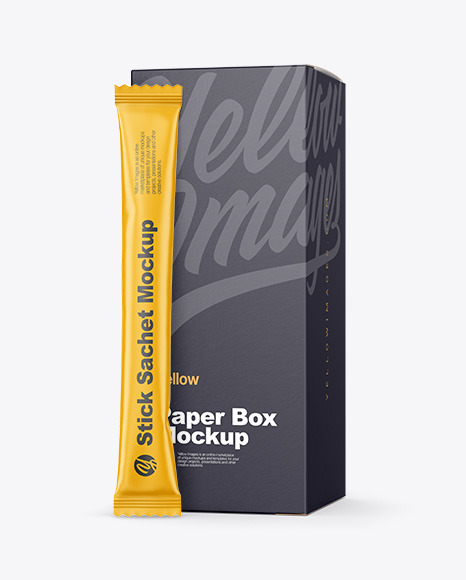 Matte Stick Sachet with Paper Box Mockup