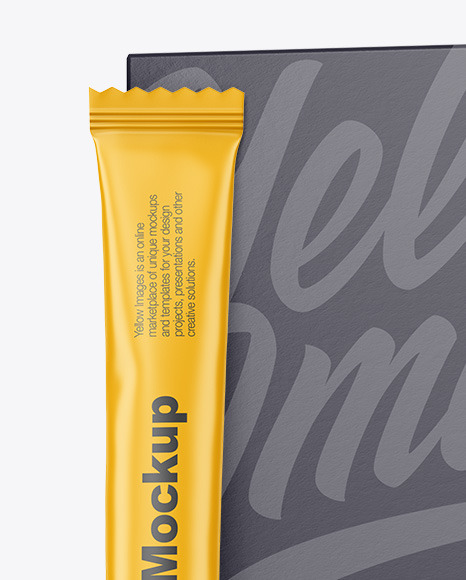 Matte Stick Sachet with Paper Box Mockup