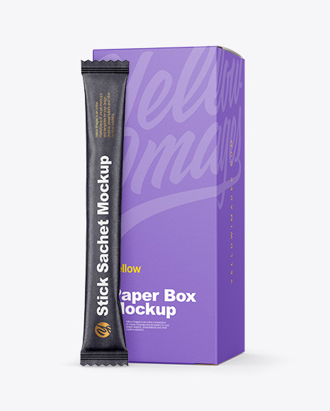 Kraft Stick Sachet w/ Paper Box Mockup