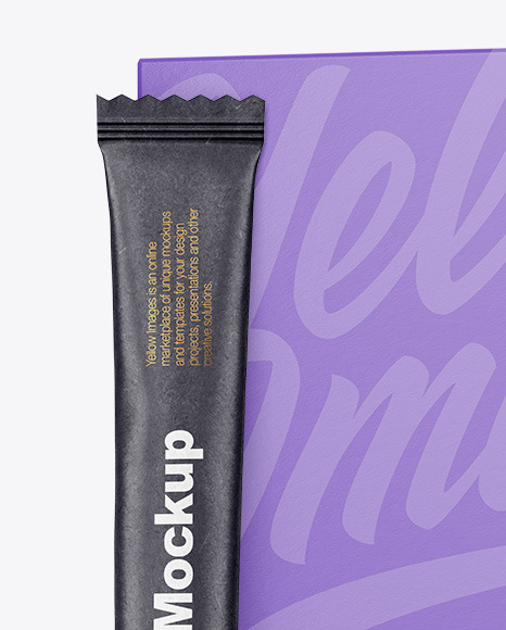 Kraft Stick Sachet w/ Paper Box Mockup