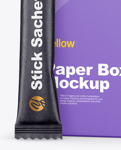 Kraft Stick Sachet w/ Paper Box Mockup