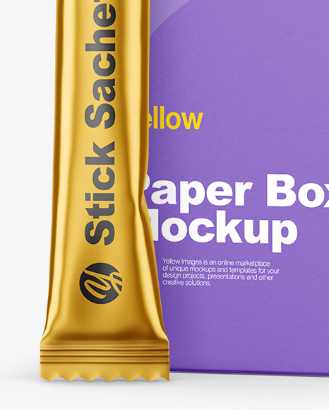 Matte Metallic Stick Sachet with Paper Box Mockup