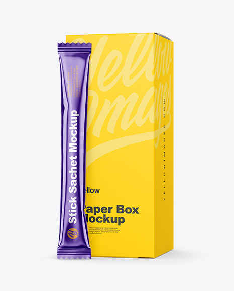 Metallic Stick Sachet with Paper Box Mockup