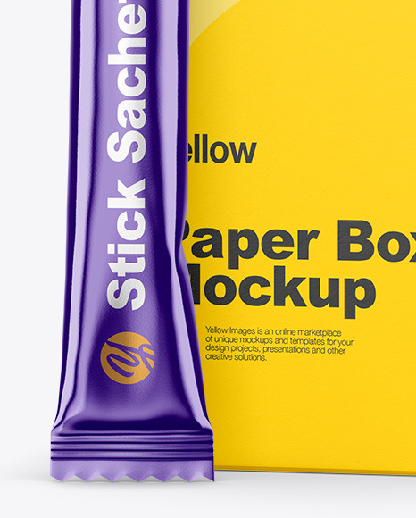 Metallic Stick Sachet with Paper Box Mockup