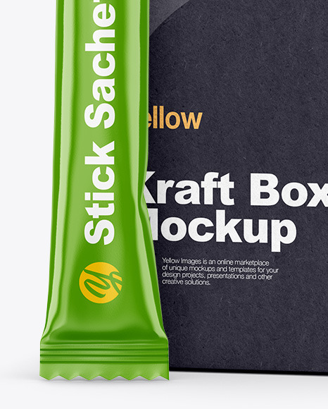 Glossy Stick Sachet with Kraft Box Mockup