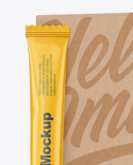 Matte Stick Sachet with Kraft Box Mockup