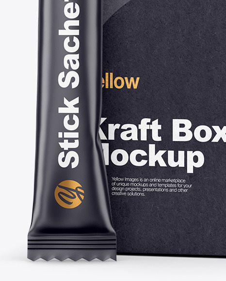 Matte Stick Sachet with Kraft Box Mockup