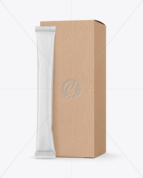 Kraft Stick Sachet with Kraft Box Mockup