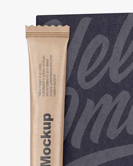 Kraft Stick Sachet with Kraft Box Mockup