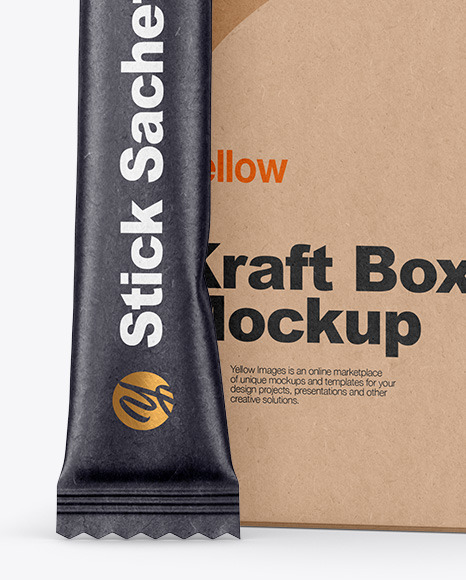 Kraft Stick Sachet with Kraft Box Mockup