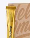 Matte Metallic Stick Sachet with Kraft Box Mockup