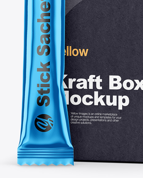 Metallic Stick Sachet with Kraft Box Mockup