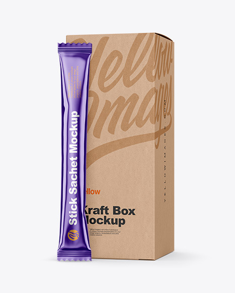 Metallic Stick Sachet with Kraft Box Mockup