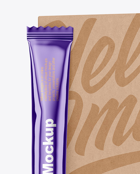 Metallic Stick Sachet with Kraft Box Mockup