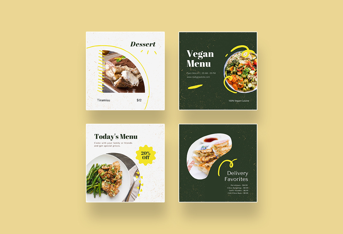 Tempting Stylish Dinner Menu Canva on Yellow Images Creative Store - 84281