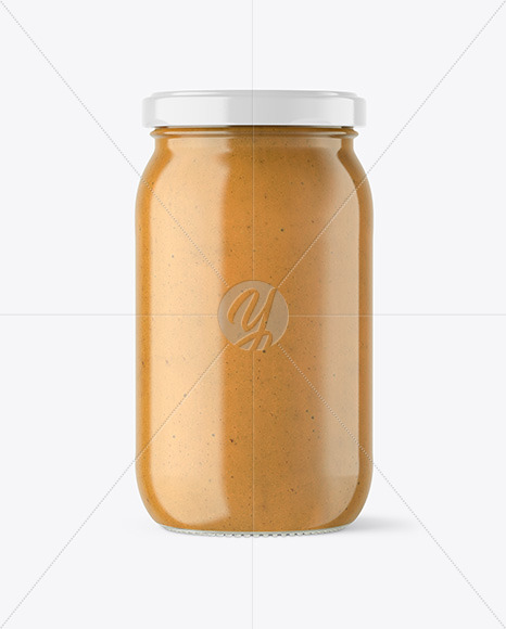 Clear Glass Jar with Peanut Butter Mockup