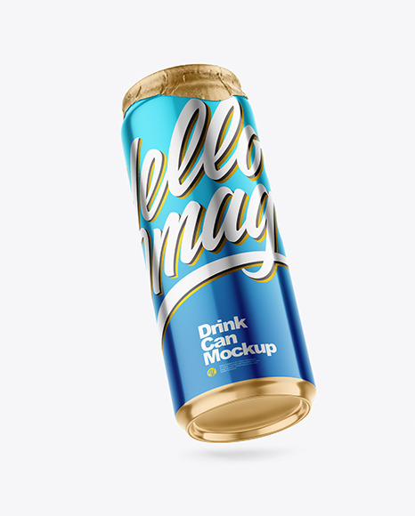 500ml Glossy Metallic Drink Can w/ Foil Lid Mockup