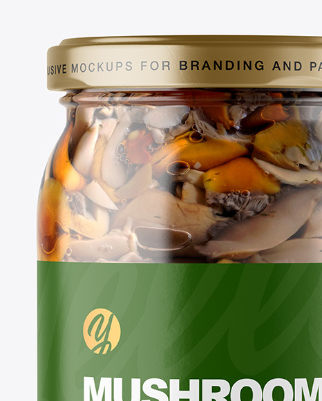 Clear Glass Jar with Mushrooms Mockup