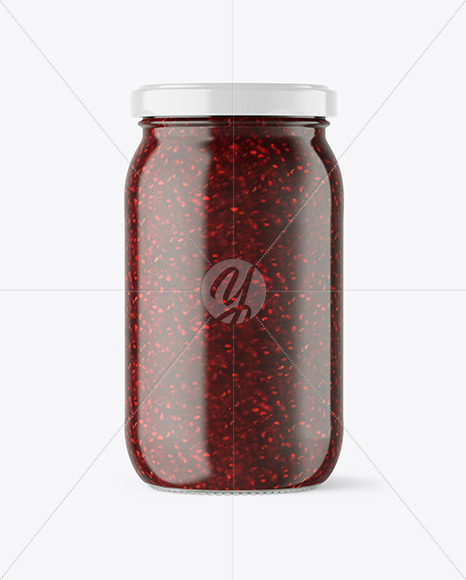 Clear Glass Jar with Raspberry jam Mockup