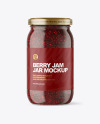 Clear Glass Jar with Raspberry jam Mockup