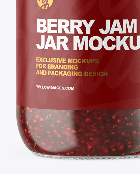 Clear Glass Jar with Raspberry jam Mockup