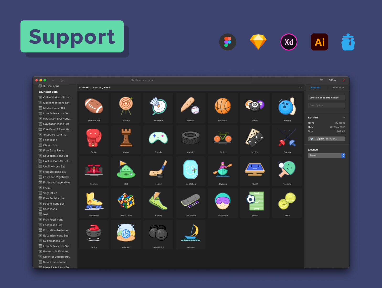 Emotion of sports games icons set Emotion of sports games icons set