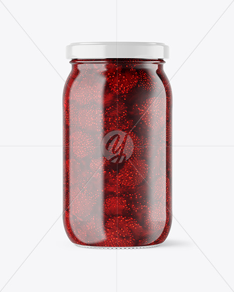 Clear Glass Jar with Strawberry jam Mockup