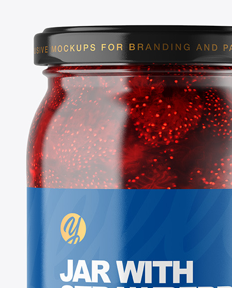 Clear Glass Jar with Strawberry jam Mockup