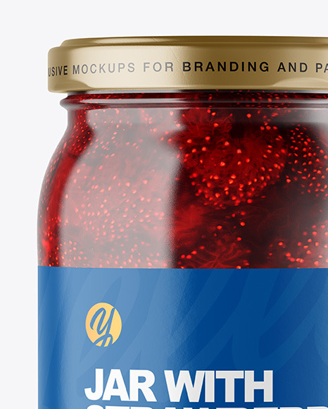 Clear Glass Jar with Strawberry jam Mockup