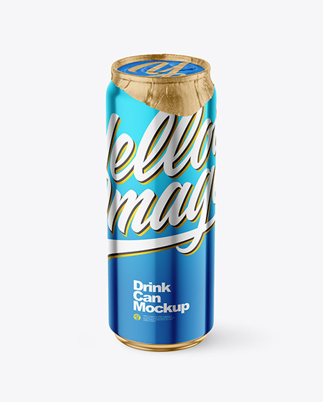 500ml Glossy Metallic Drink Can w/ Foil Lid Mockup