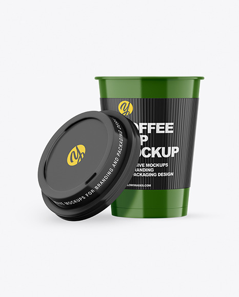 Glossy Opened Coffee Cup with Holder Mockup - Coffee cup mockup