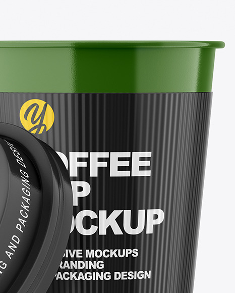 Glossy Opened Coffee Cup with Holder Mockup