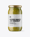 Clear Glass Jar with Spicy Herbs Sauce Mockup