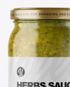 Clear Glass Jar with Spicy Herbs Sauce Mockup