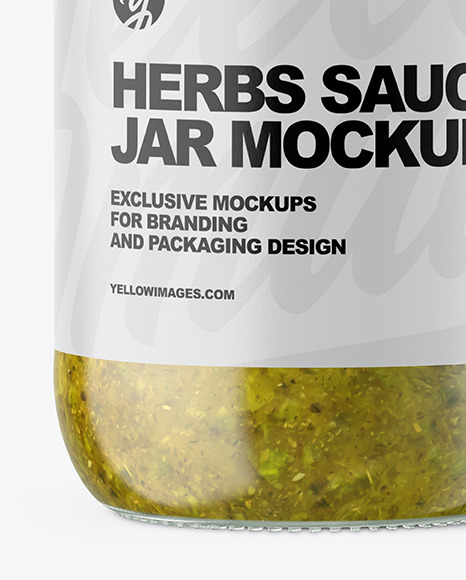 Clear Glass Jar with Spicy Herbs Sauce Mockup