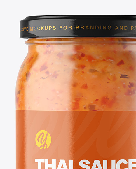 Clear Glass Jar with Sweet Chili Thai Sauce Mockup