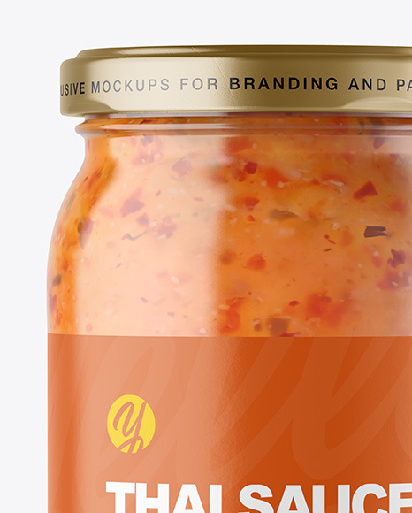 Clear Glass Jar with Sweet Chili Thai Sauce Mockup