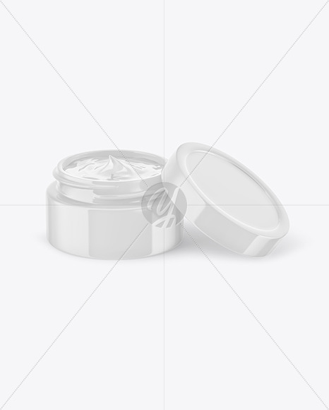 Opened Glossy Cream Jar Mockup