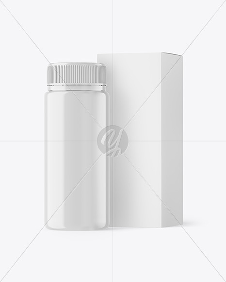 Glossy Plastic Bottle with Box Mockup