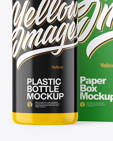 Glossy Plastic Bottle with Box Mockup