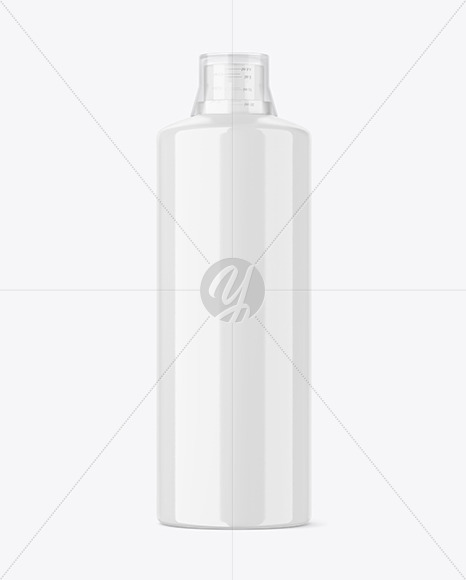 Glossy Plastic Bottle with Measuring Cap Mockup