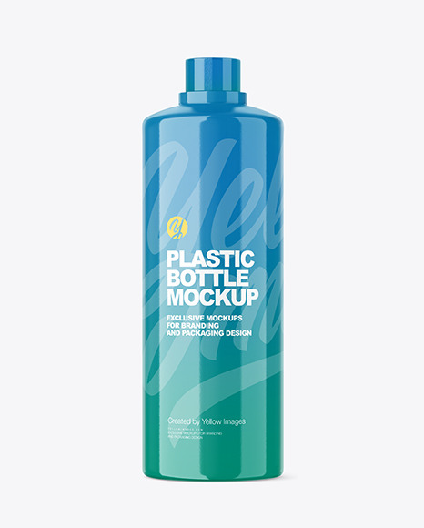 Glossy Plastic Bottle with Measuring Cap Mockup