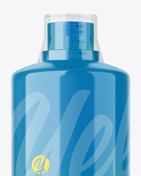 Glossy Plastic Bottle with Measuring Cap Mockup