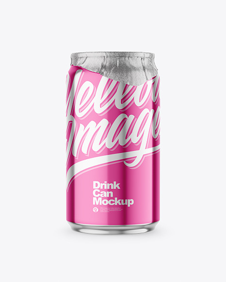 330ml Glossy Metallic Drink Can w/ Foil Lid Mockup