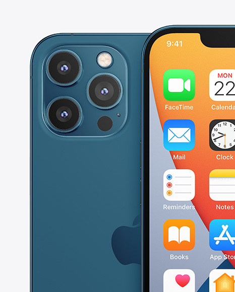 Two Apple iPhones 12 Pro Max Pacific Blue Mockup