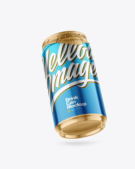 330ml Glossy Metallic Drink Can w Foil Lid Mockup - Energy drink can mockup