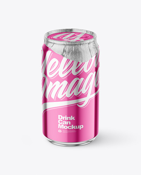 330ml Glossy Metallic Drink Can w/ Foil Lid Mockup