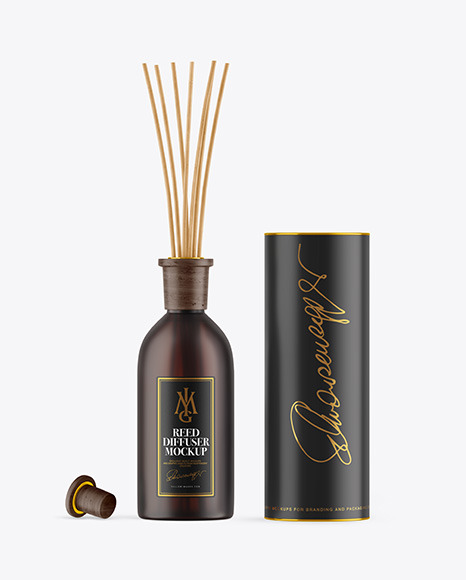 Frosted Amber Diffuser Bottle with Tube Mockup