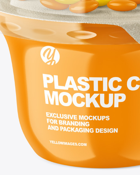 Glossy Yoghurt Cup w/ Candy Mockup