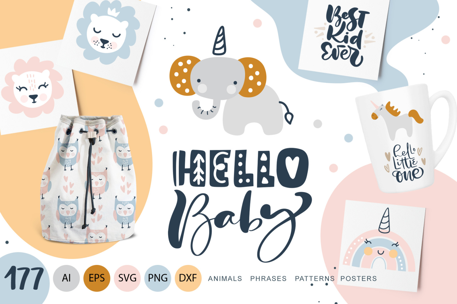 Hello Baby animals &amp; calligraphy